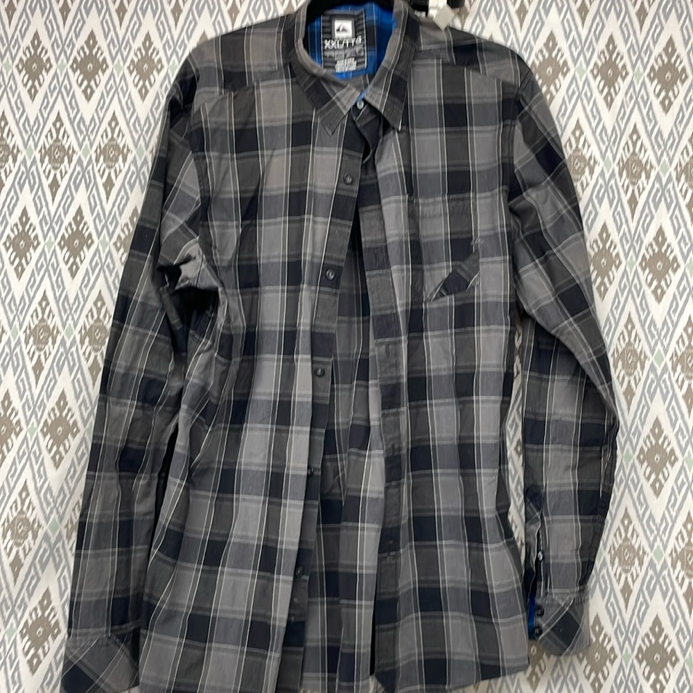 Quicksilver, black and charcoal long sleeve shirt size XXL